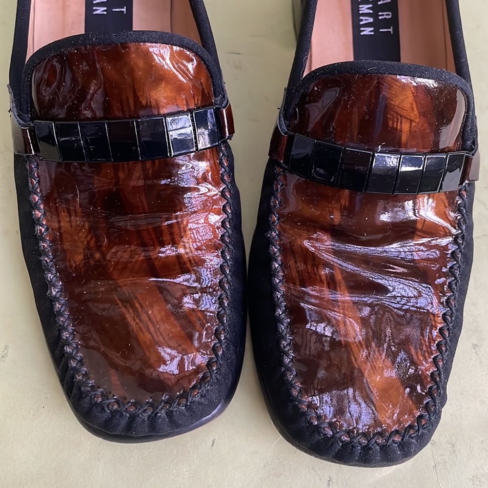 Vintage black/brown Stuart Weitzman canvas/patent leather loafers